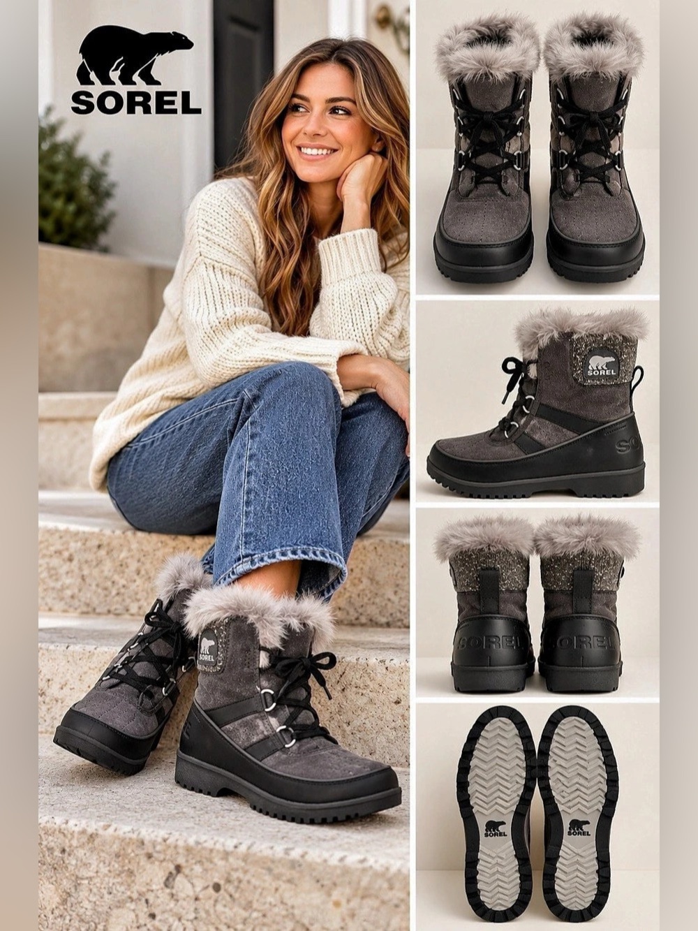 Sorel Joan of Arctic Wedge Winter Boots in Gray & Black US 8 NWOT